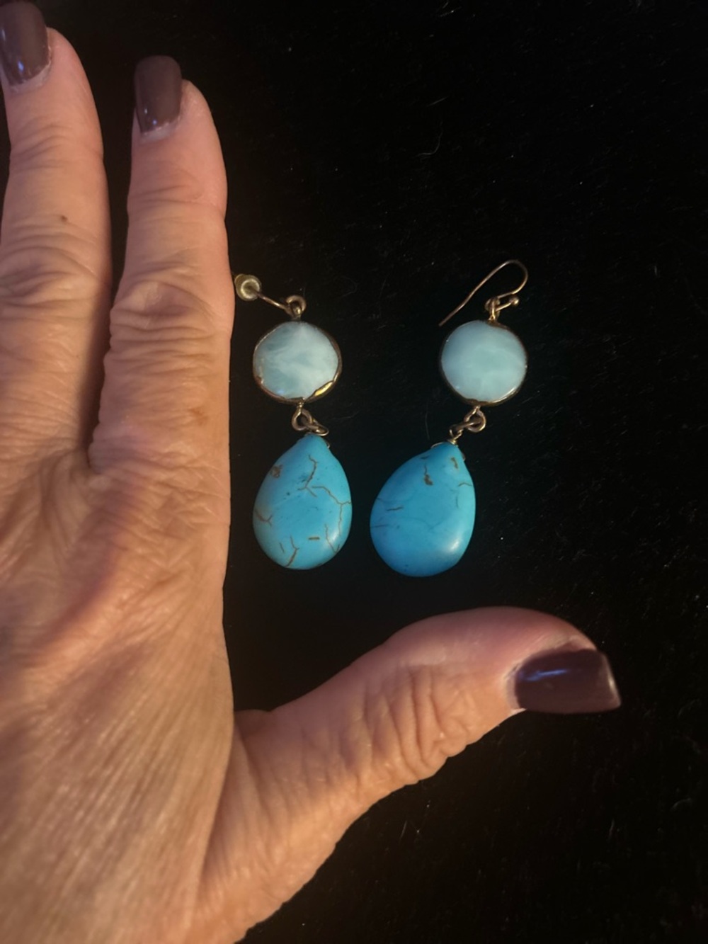 Turquoise Teardrop Dangle Earrings - Blue Stone Drop Earrings - Picture 3 of 7